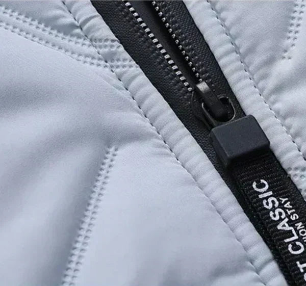 Men's Quilted Bomber Jacket with Stand-up Collar and Zip Pockets