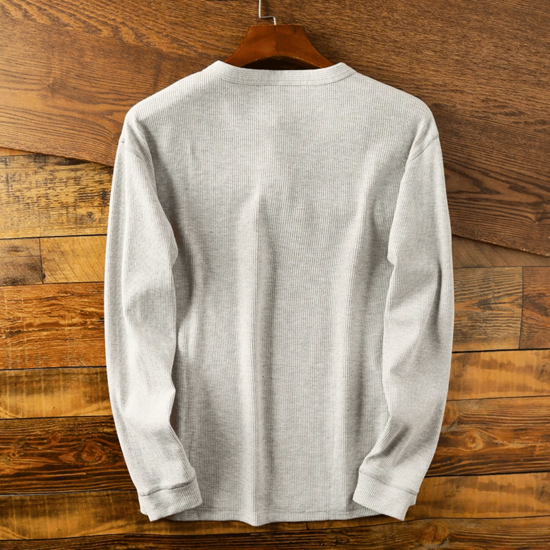 Men's Long Sleeve Button-Up Henley Shirt with Round Neck
