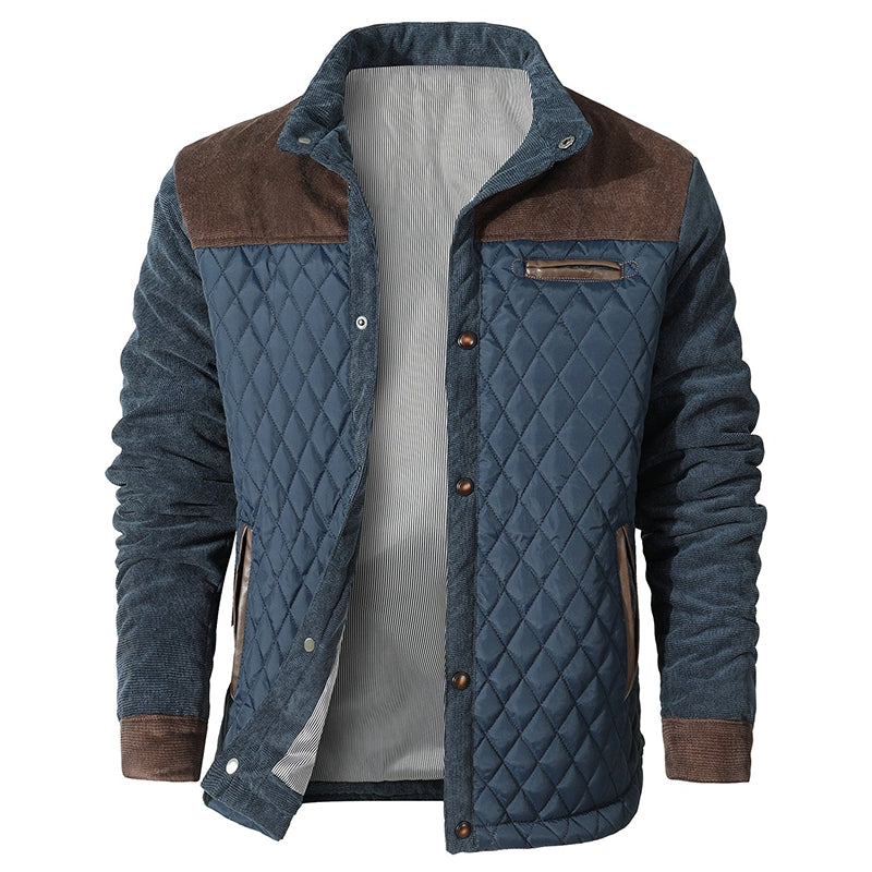 Men's Jacket with Check Pattern and Corduroy Details