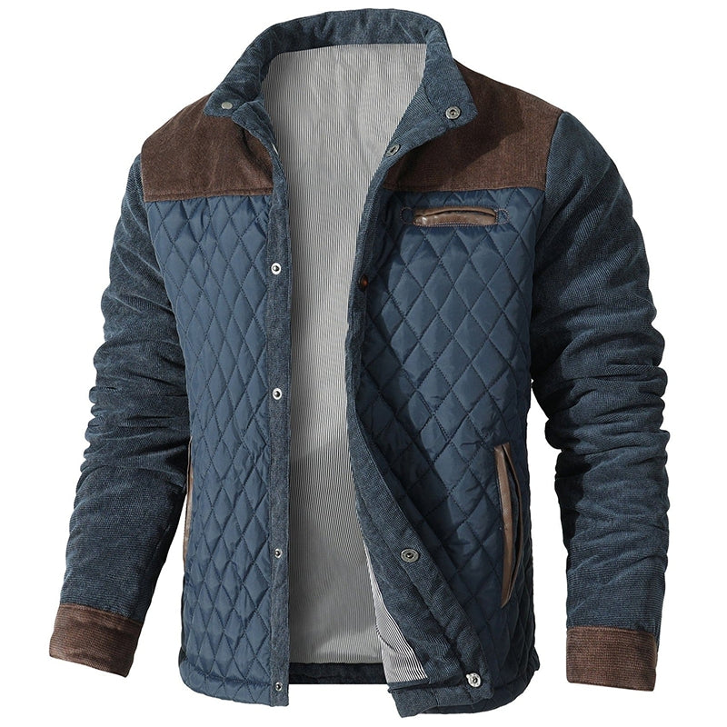 Men's Jacket with Check Pattern and Corduroy Details