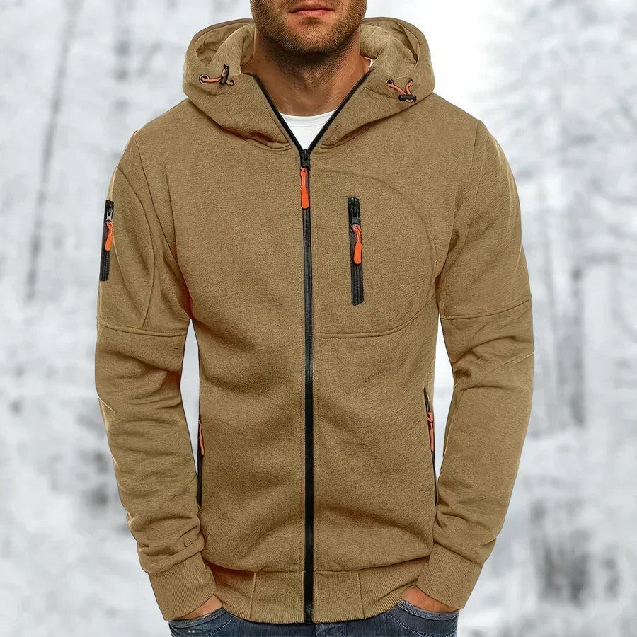 Men's Hoodie with Zip and Jacquard Fabric for Comfort