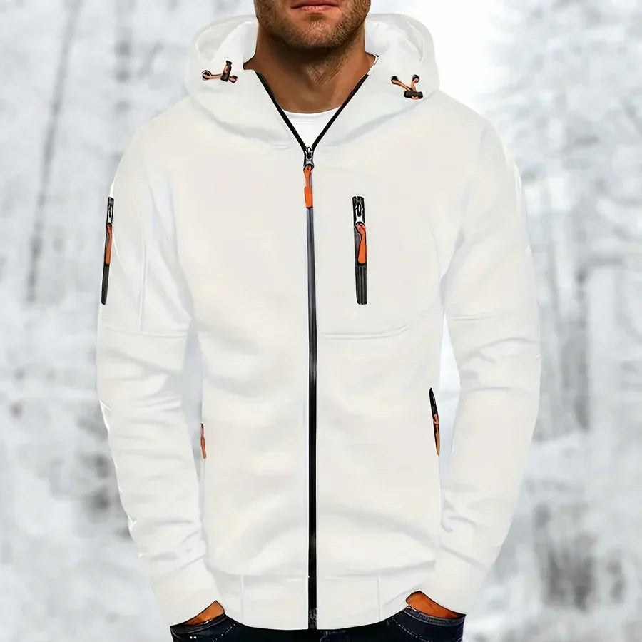 Men's Hoodie with Zip and Jacquard Fabric for Comfort