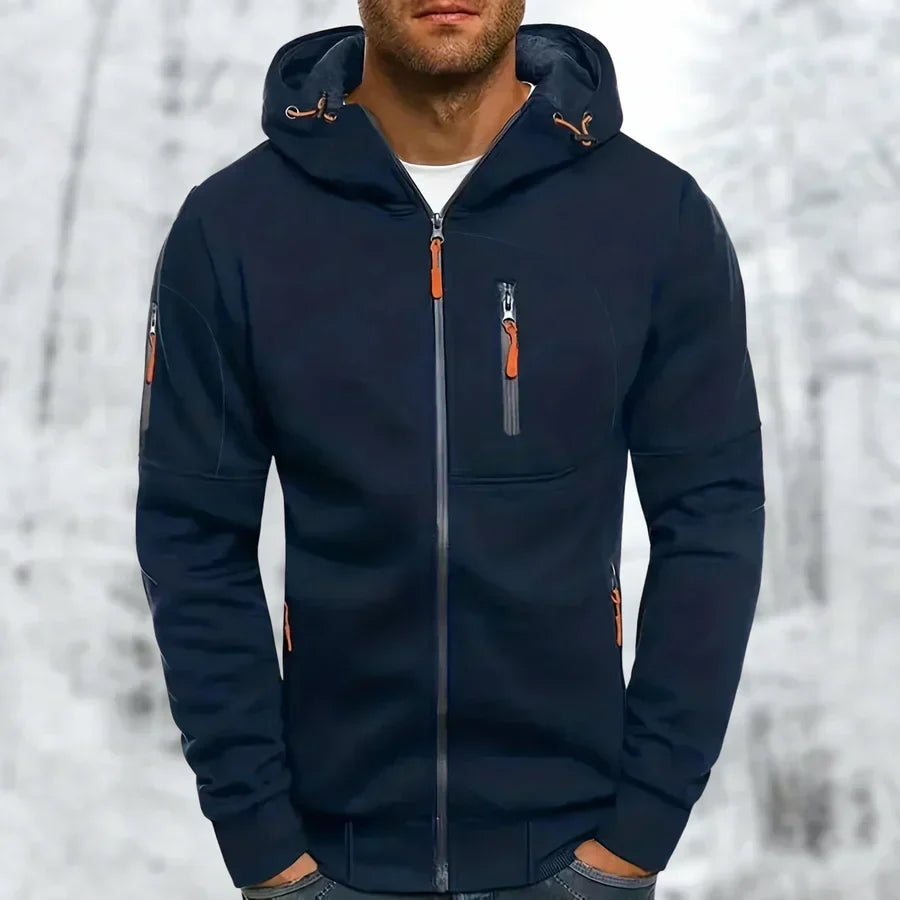 Men's Hoodie with Zip and Jacquard Fabric for Comfort