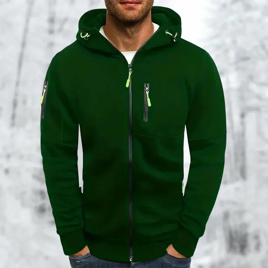 Men's Hoodie with Zip and Jacquard Fabric for Comfort