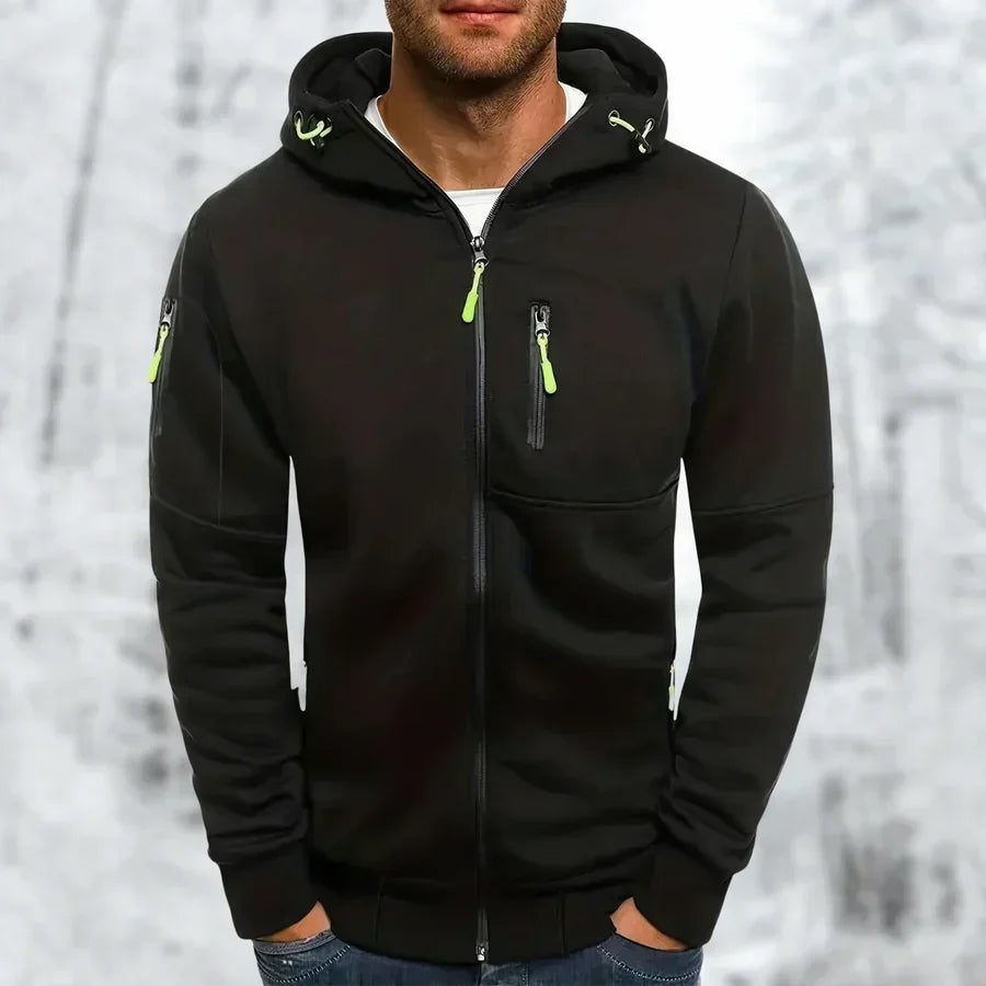 Men's Hoodie with Zip and Jacquard Fabric for Comfort