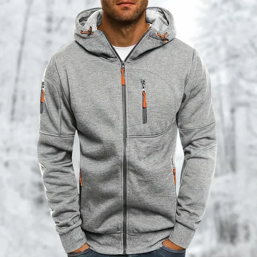 Men's Hoodie with Zip and Jacquard Fabric for Comfort