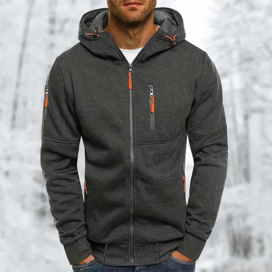 Men's Hoodie with Zip and Jacquard Fabric for Comfort