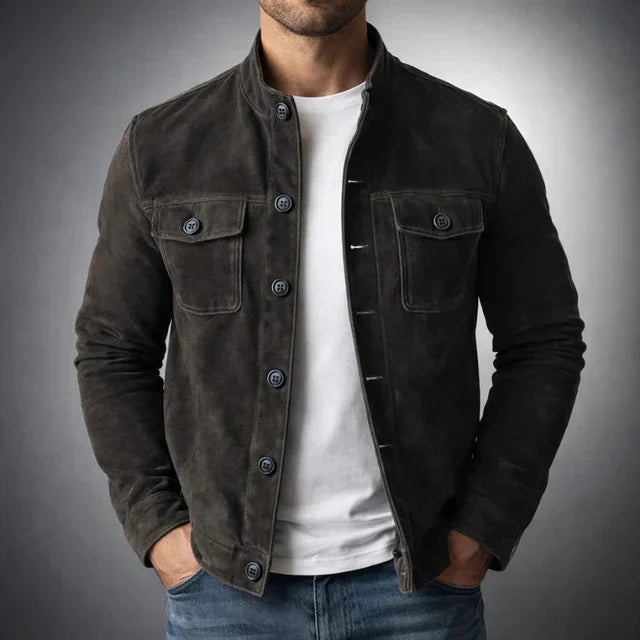 Men's Stand-Up Collar Jacket with Button Closure