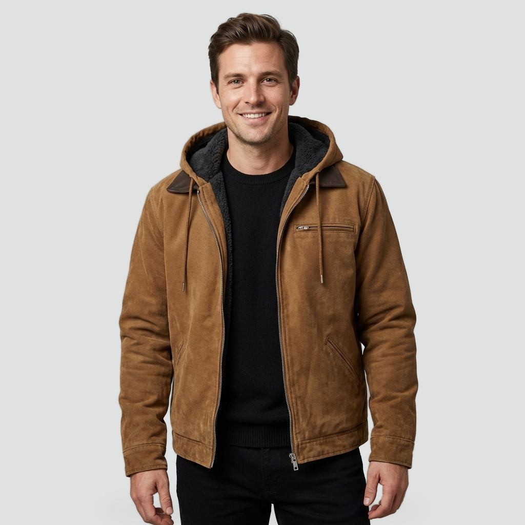 Men's Suede Jacket with Hood for a Stylish Look