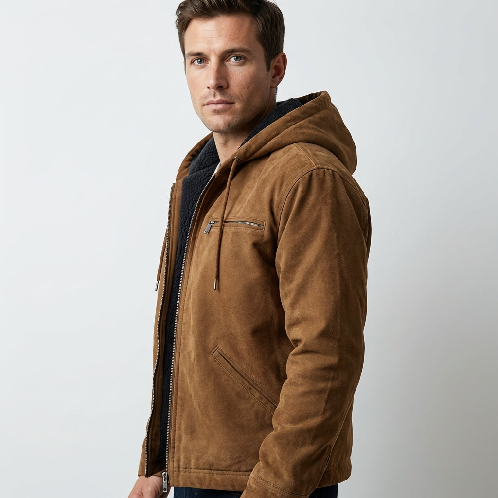 Men's Suede Jacket with Hood for a Stylish Look