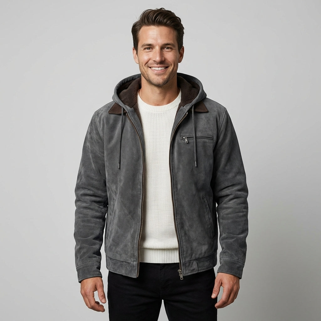 Men's Suede Jacket with Hood for a Stylish Look