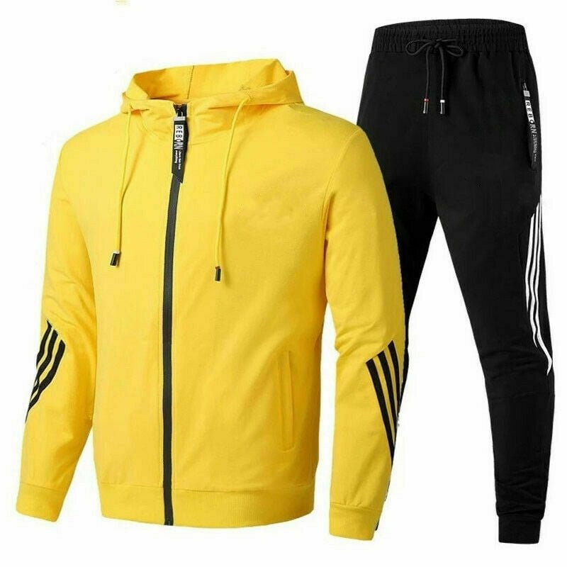 Men's Hooded Tracksuit with Zip and Striped Accents