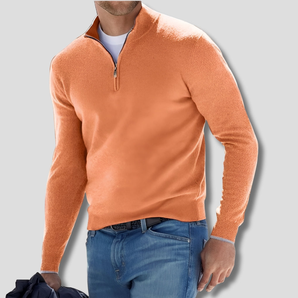 Men's Cotton Knitted Jumper with Zip Collar for Casual Style
