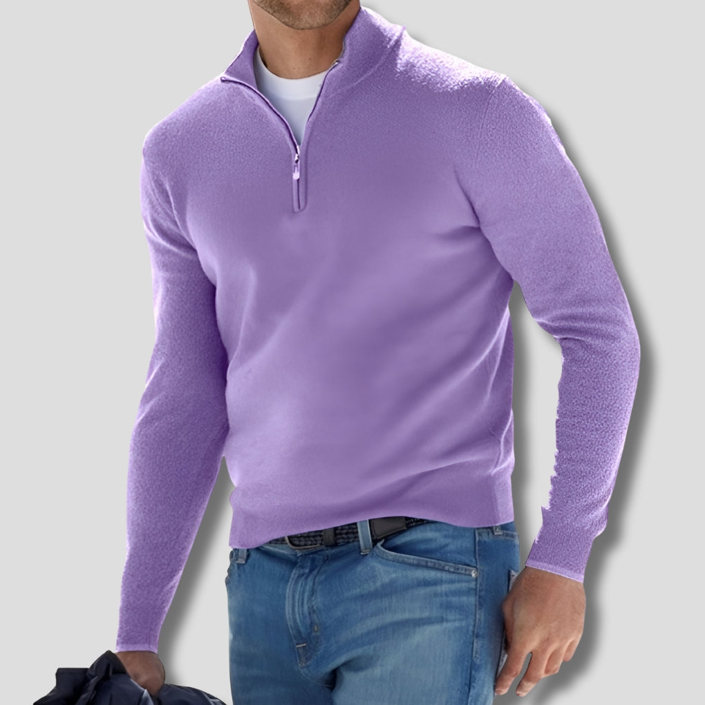 Men's Cotton Knitted Jumper with Zip Collar for Casual Style