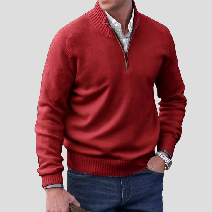 Men's Cotton Knitted Jumper with Zip Collar for Casual Style