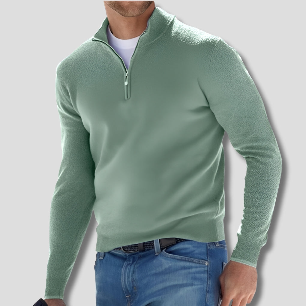 Men's Cotton Knitted Jumper with Zip Collar for Casual Style