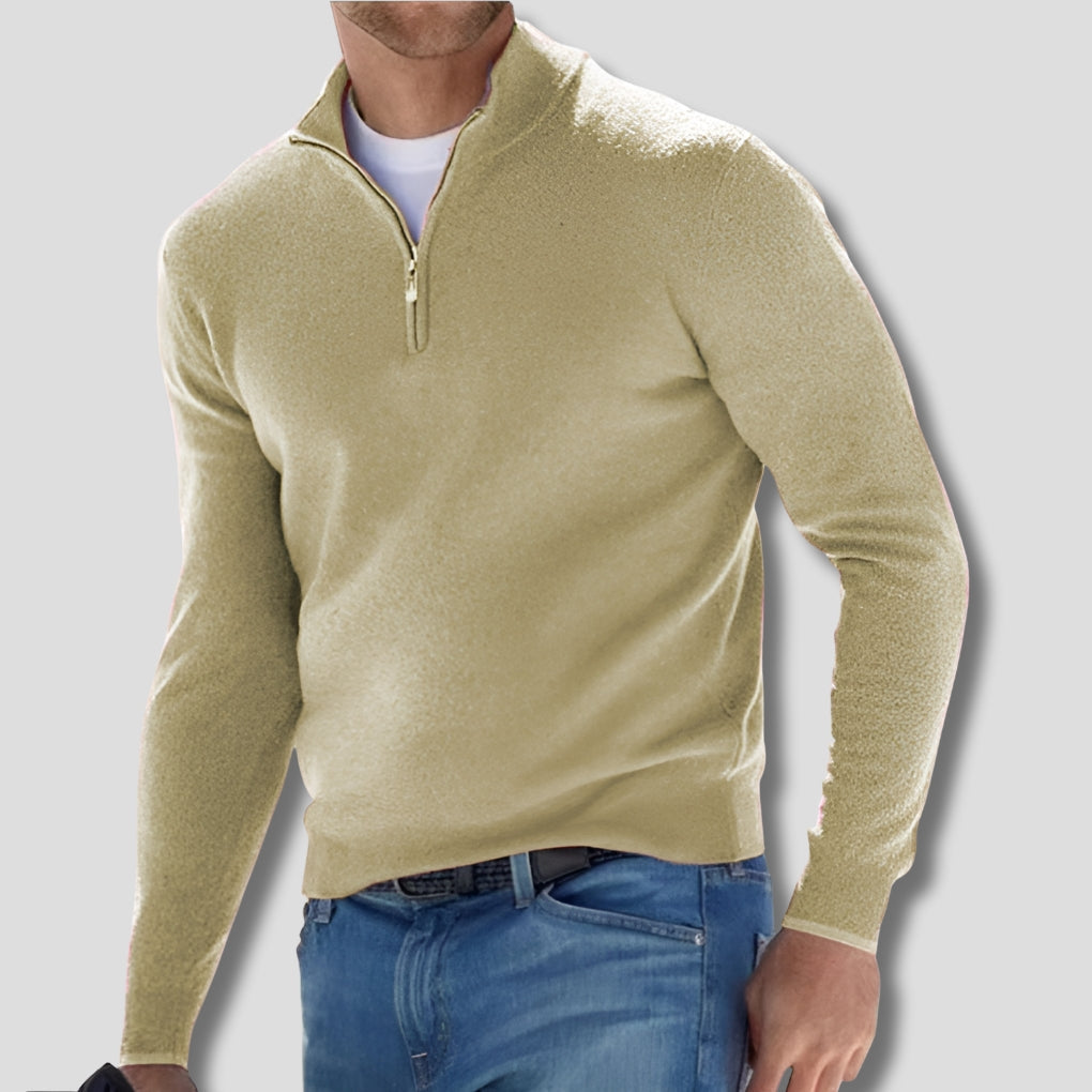 Men's Cotton Knitted Jumper with Zip Collar for Casual Style