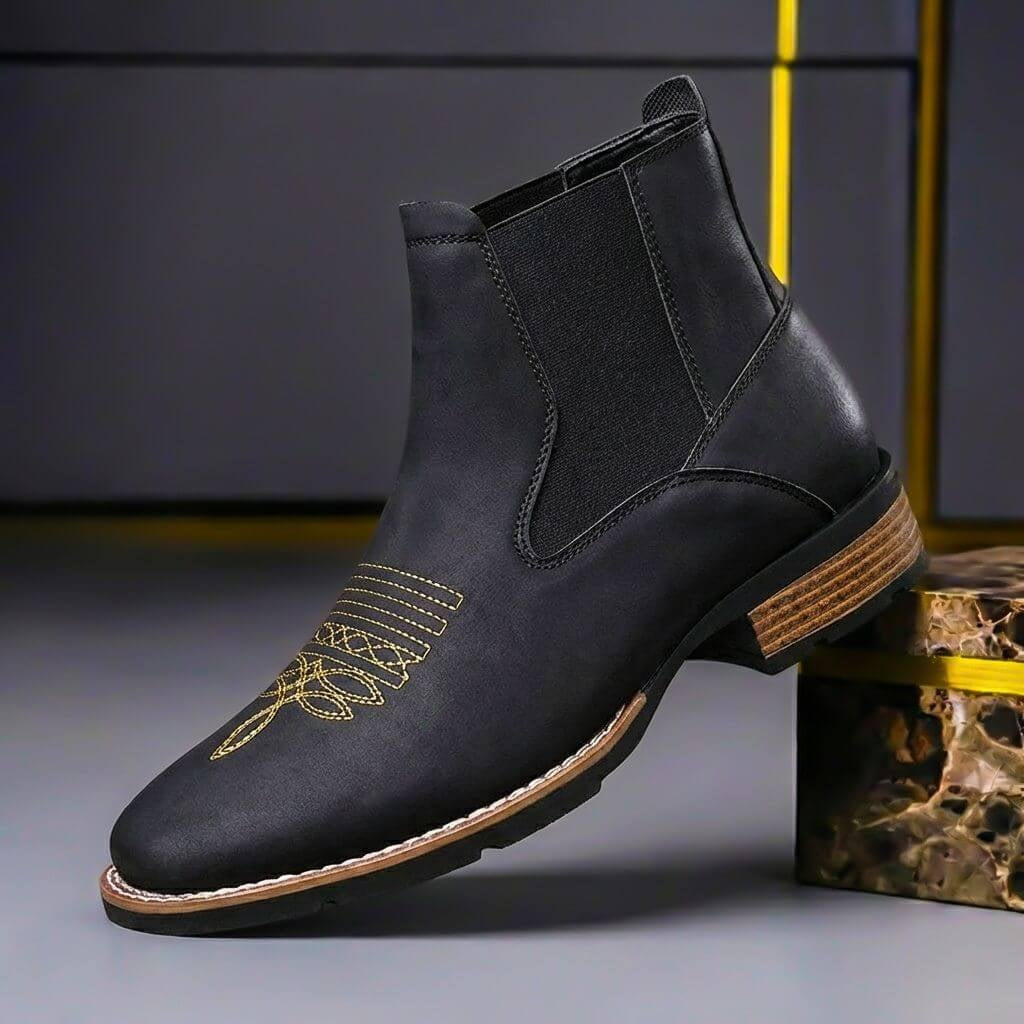 Men's Classic Leather Chelsea Boots with Elastic Inserts