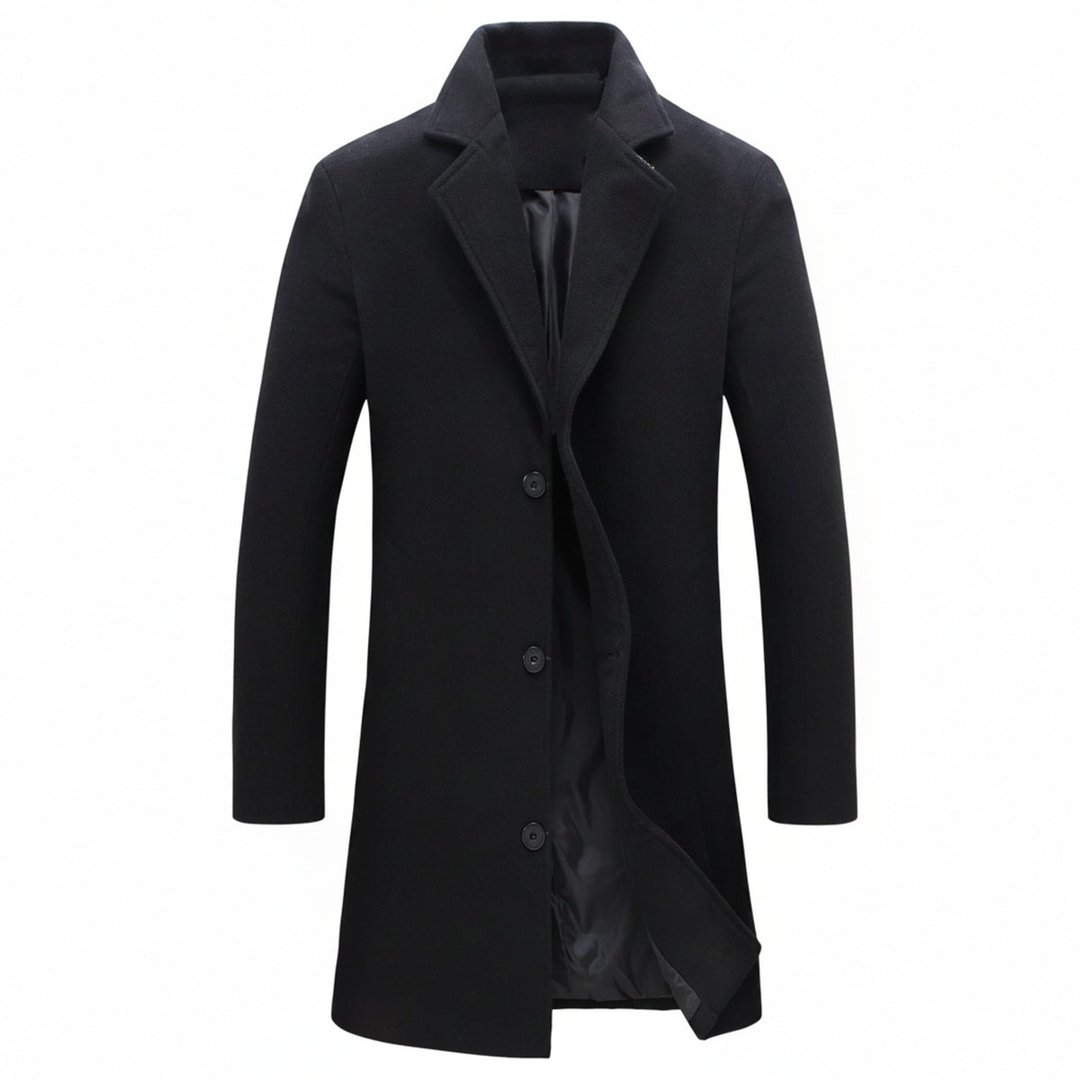 Men's Slim Fit Long Winter Coat with Notch Lapel and Button Closure