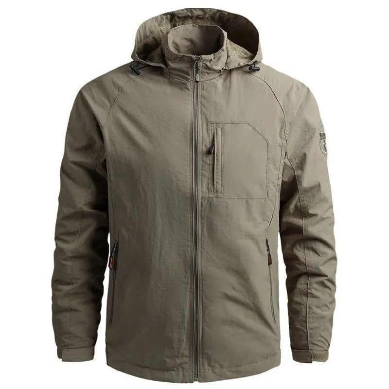 Men's Hooded Outdoor Jacket with Zippered Pockets
