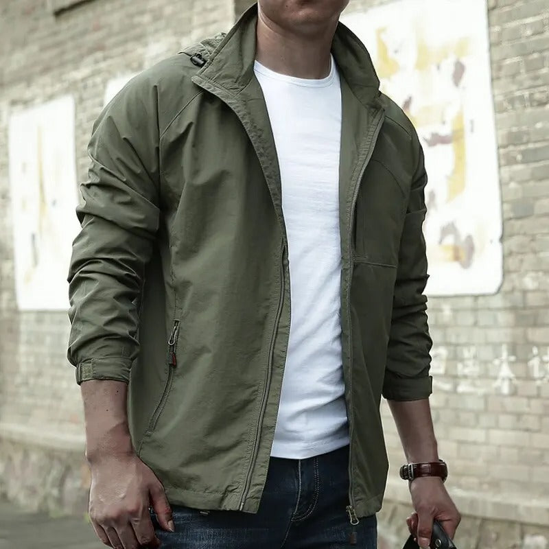 Men's Hooded Outdoor Jacket with Zippered Pockets