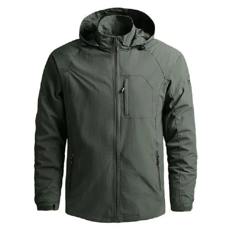 Men's Hooded Outdoor Jacket with Zippered Pockets
