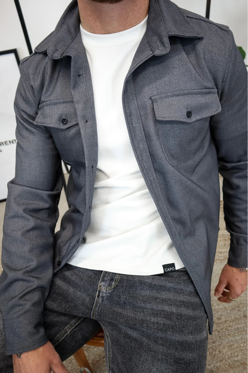 Men's Classic Collar Long Sleeve Overshirt with Chest Pockets