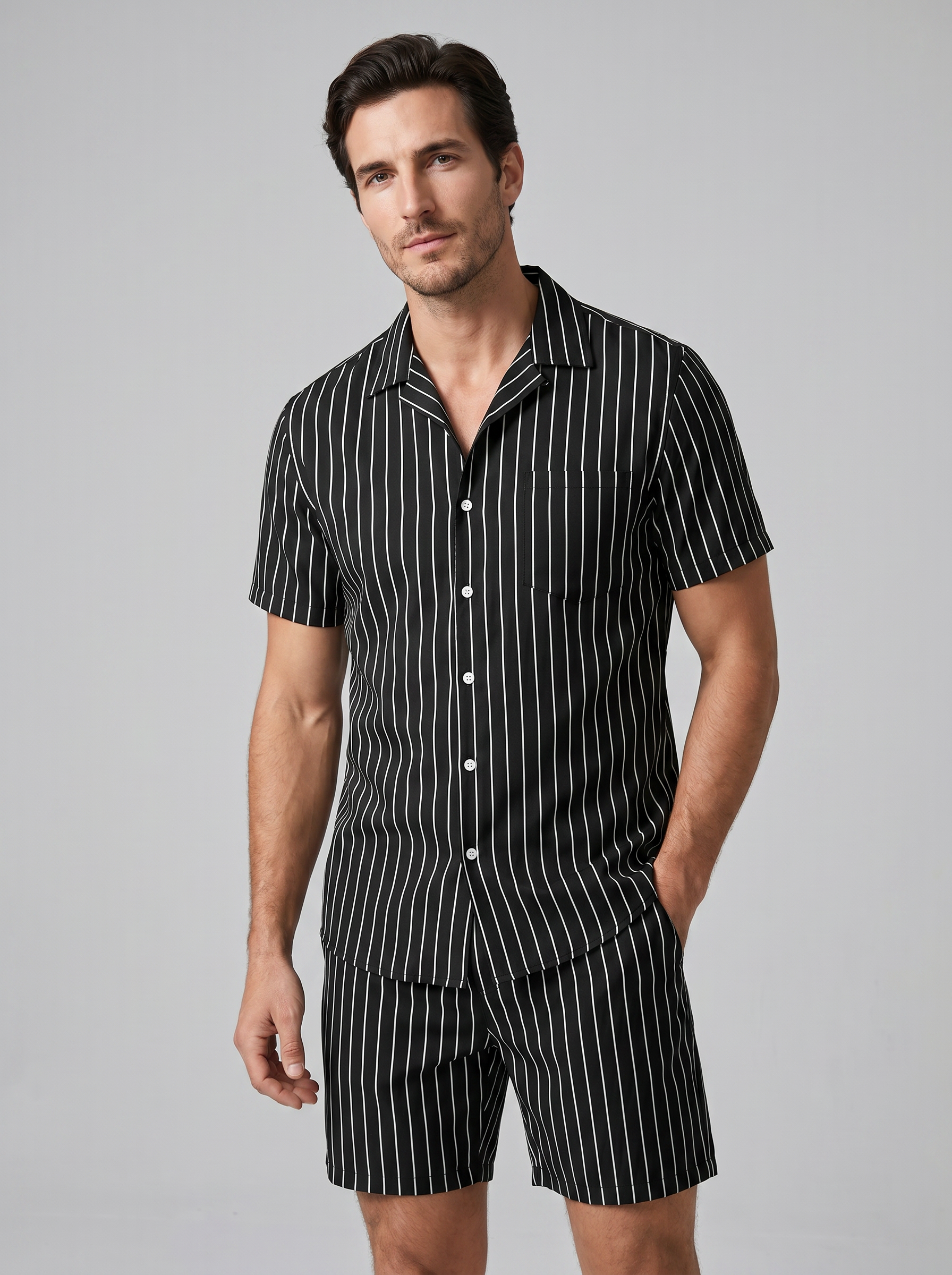 Heren Pinstripe Korte Mouw Co-ord Set Zomer