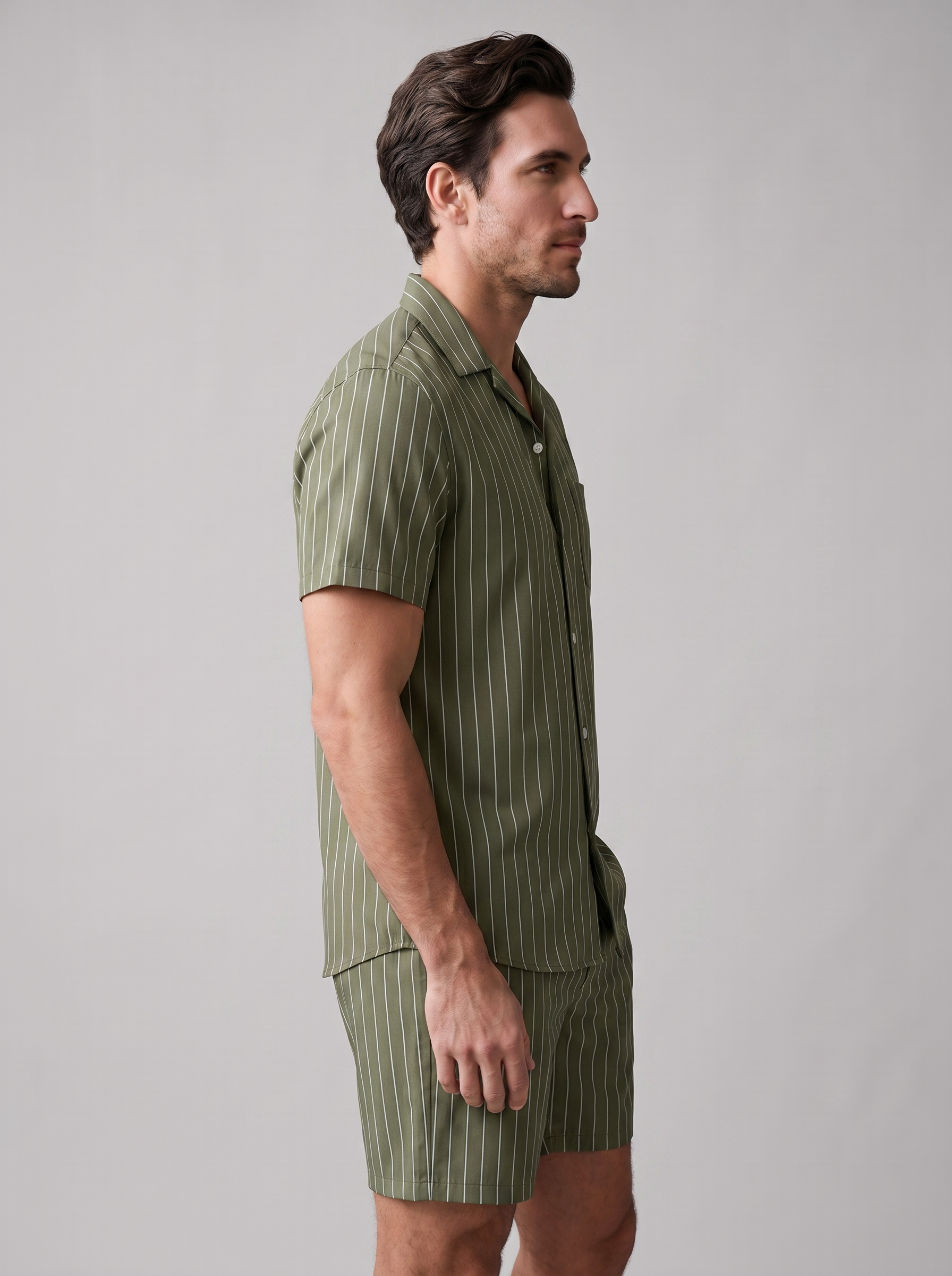 Heren Pinstripe Korte Mouw Co-ord Set Zomer