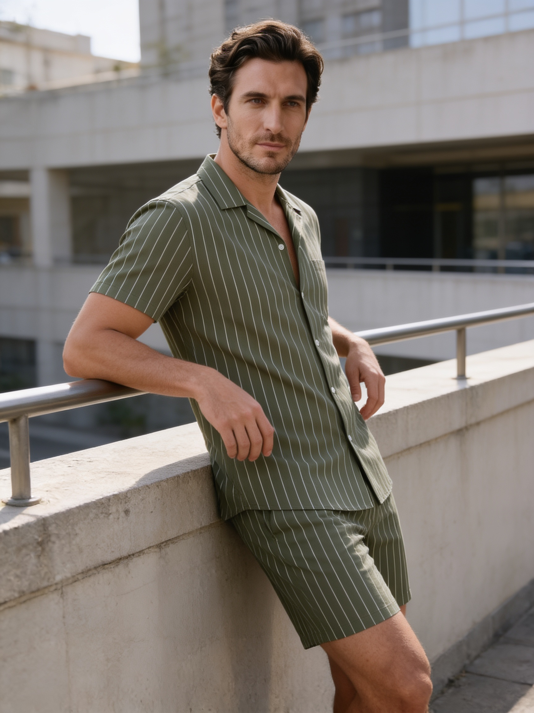 Heren Pinstripe Korte Mouw Co-ord Set Zomer