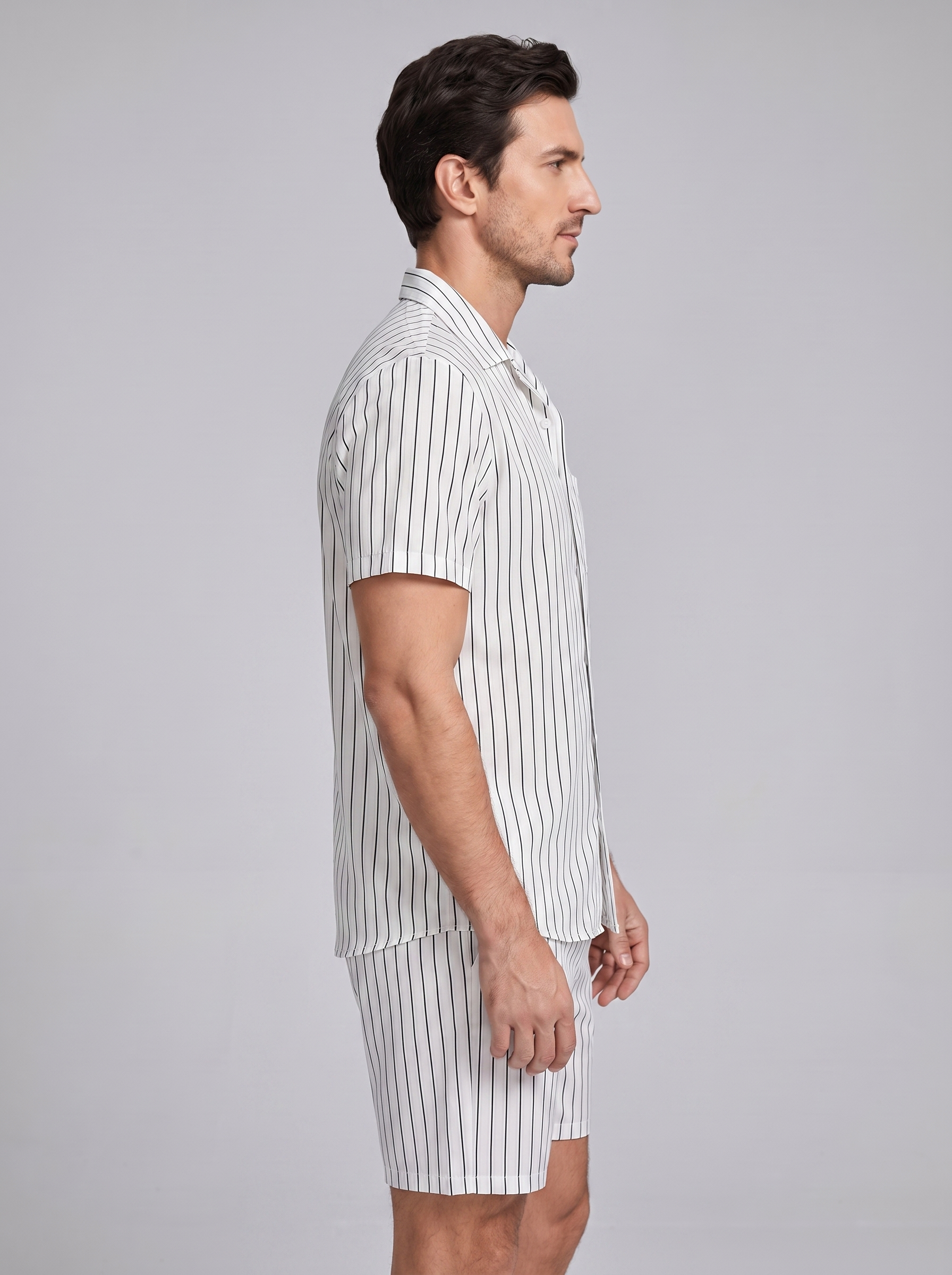 Heren Pinstripe Korte Mouw Co-ord Set Zomer