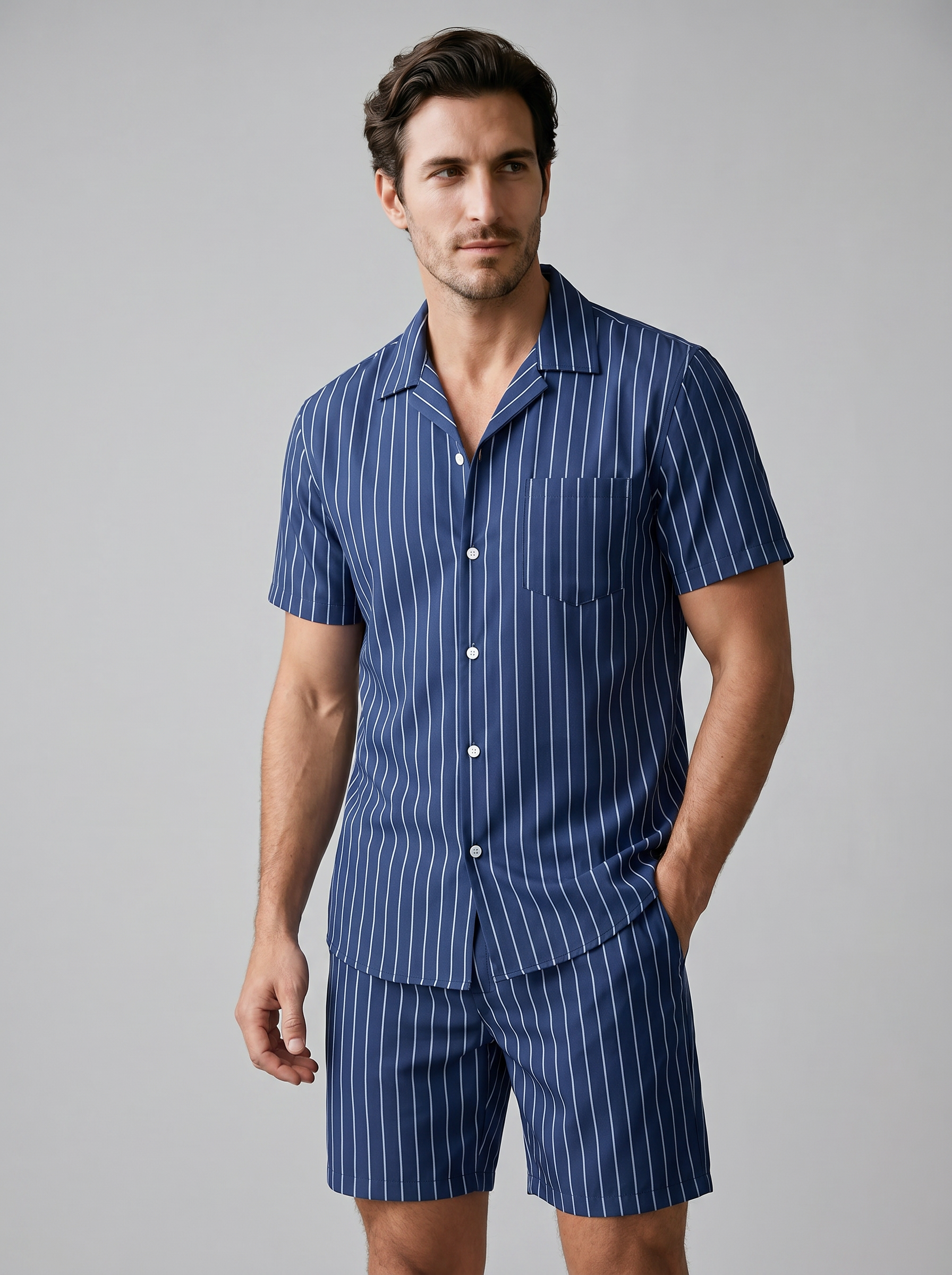 Heren Pinstripe Korte Mouw Co-ord Set Zomer