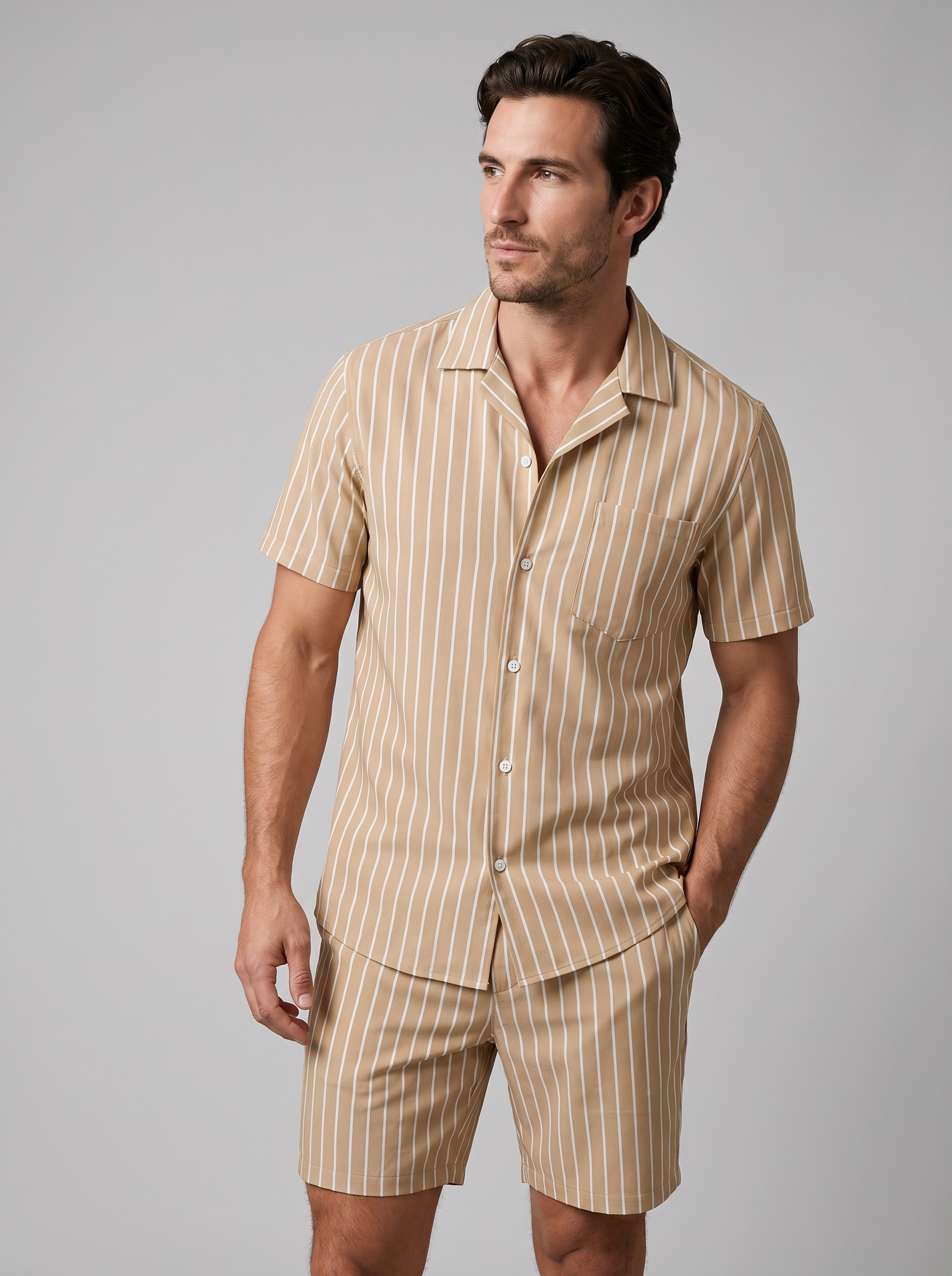 Heren Pinstripe Korte Mouw Co-ord Set Zomer