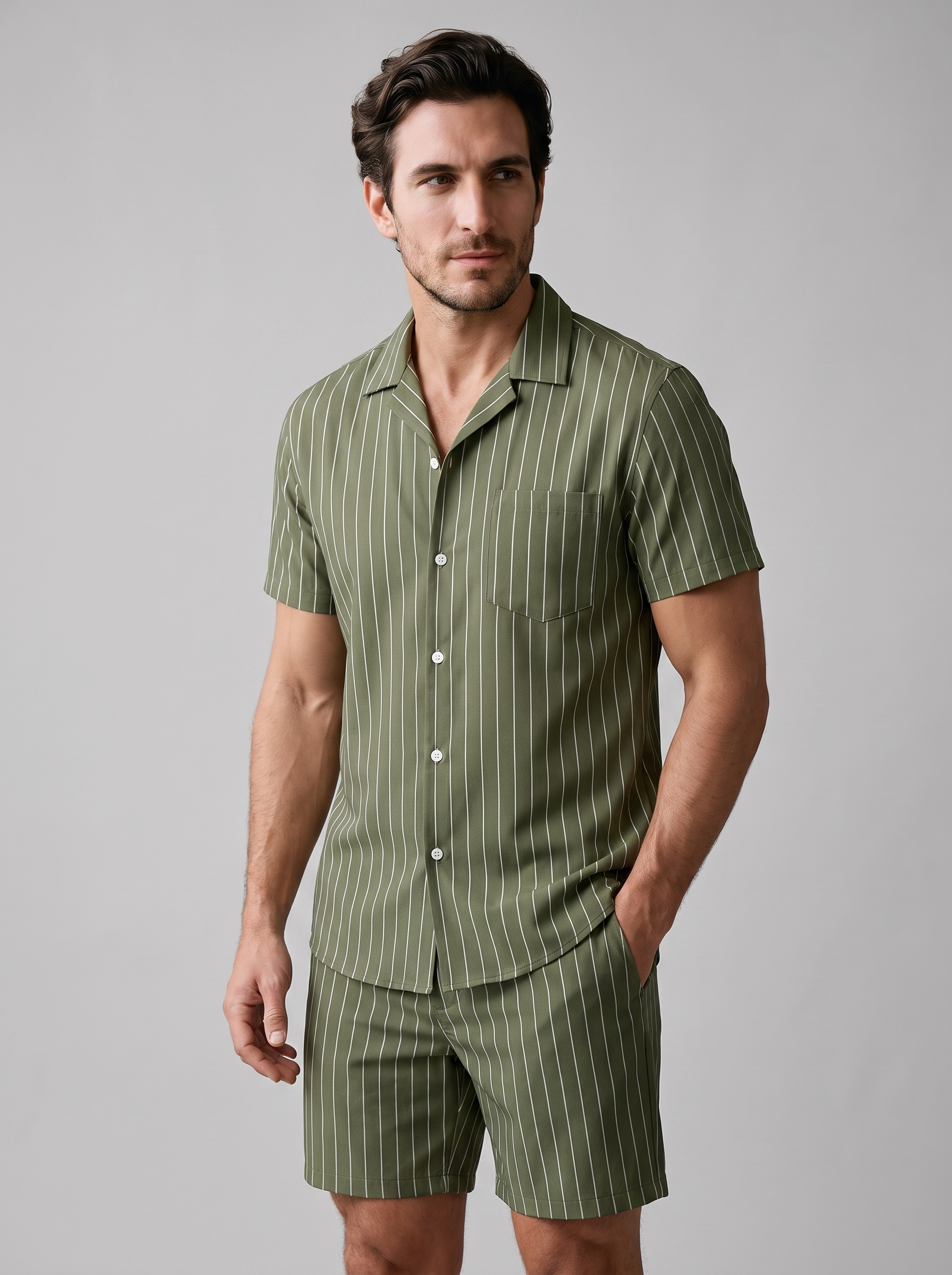 Heren Pinstripe Korte Mouw Co-ord Set Zomer