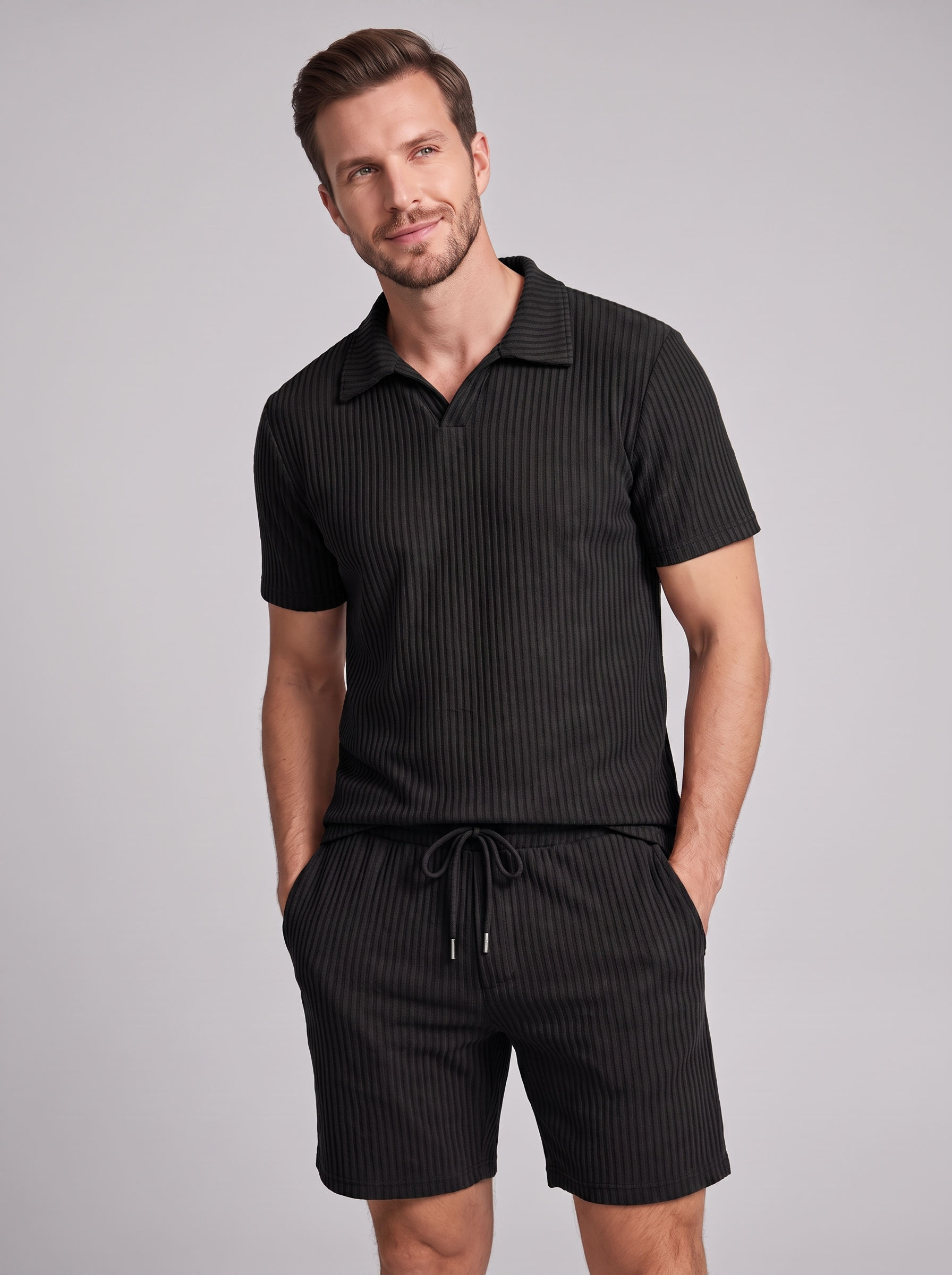 Heren Ribgebreide Polo Set