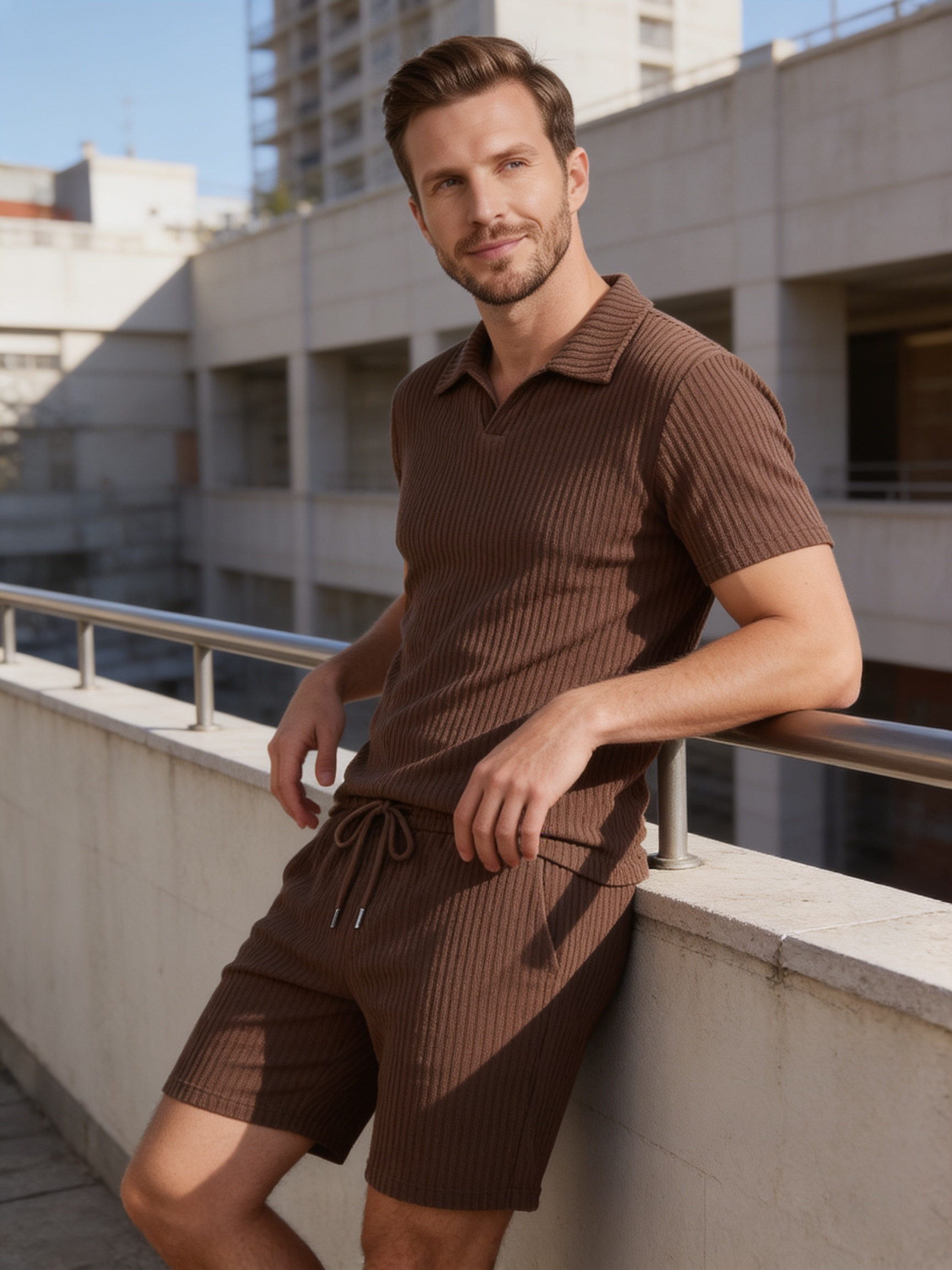 Heren Ribgebreide Polo Set