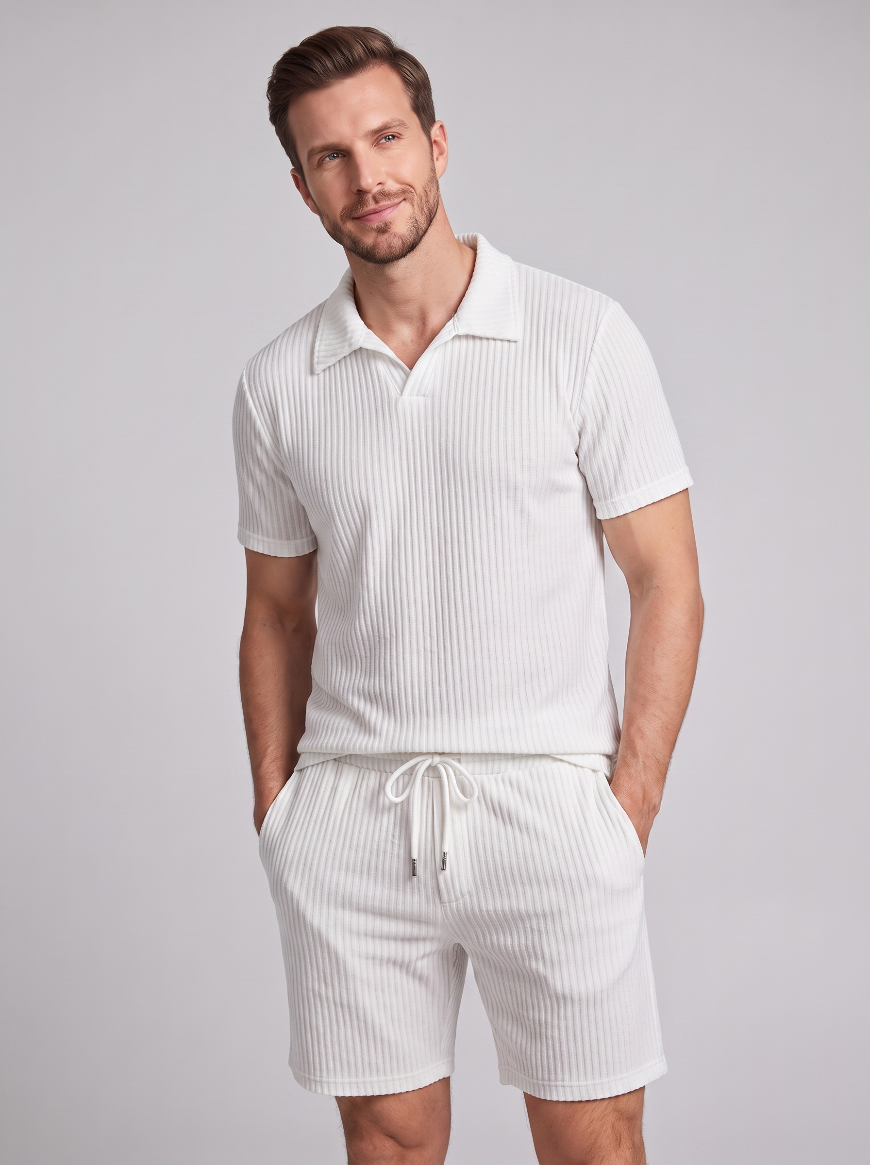 Heren Ribgebreide Polo Set