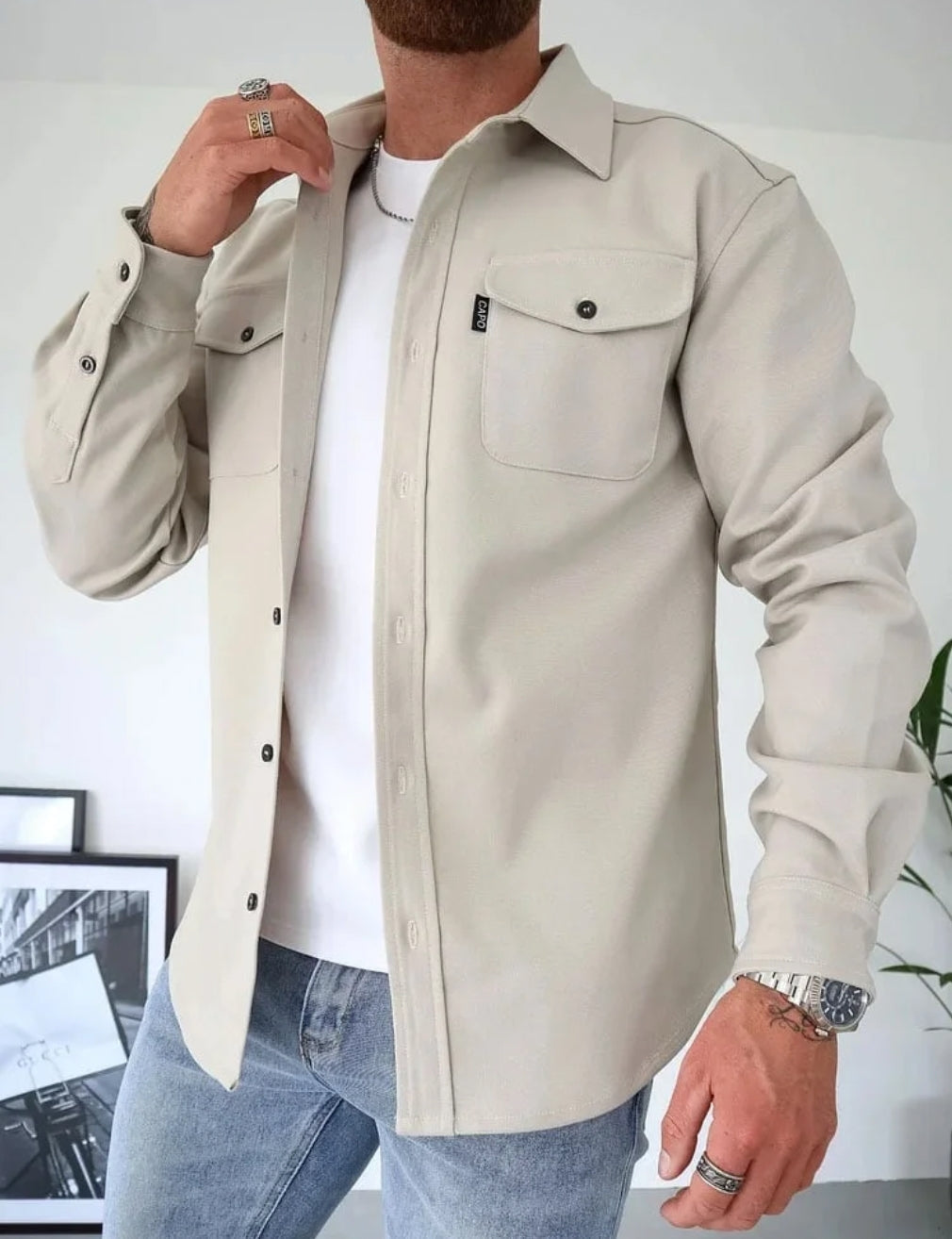 Men's Shirt Jacket with Chest Pockets for Comfortable Autumn Wear