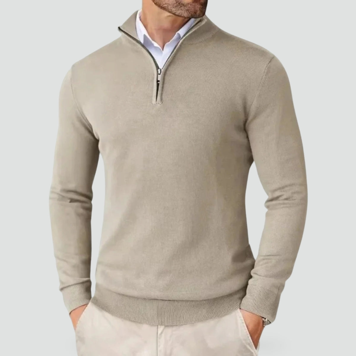 Men's Slim Fit Fine Knit Half-Zip Jumper with Mock Collar