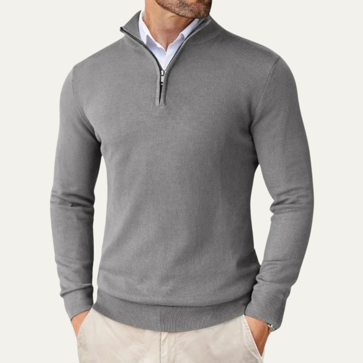 Men's Slim Fit Fine Knit Half-Zip Jumper with Mock Collar
