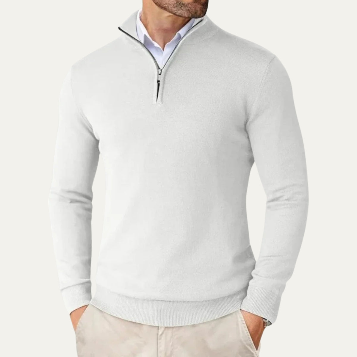 Men's Slim Fit Fine Knit Half-Zip Jumper with Mock Collar