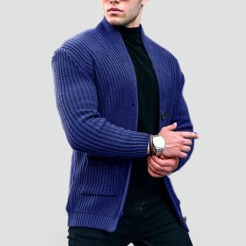 Men's Stylish Chunky Knit Cardigan with Shawl Collar and Spacious Pockets