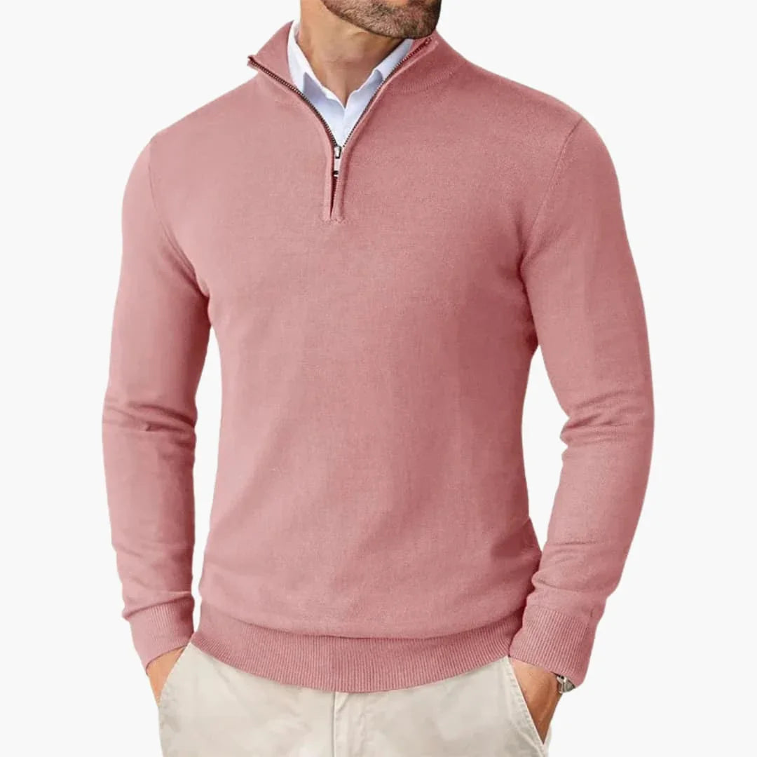 Men's Quarter Zip Sweater with Stand-Up Collar