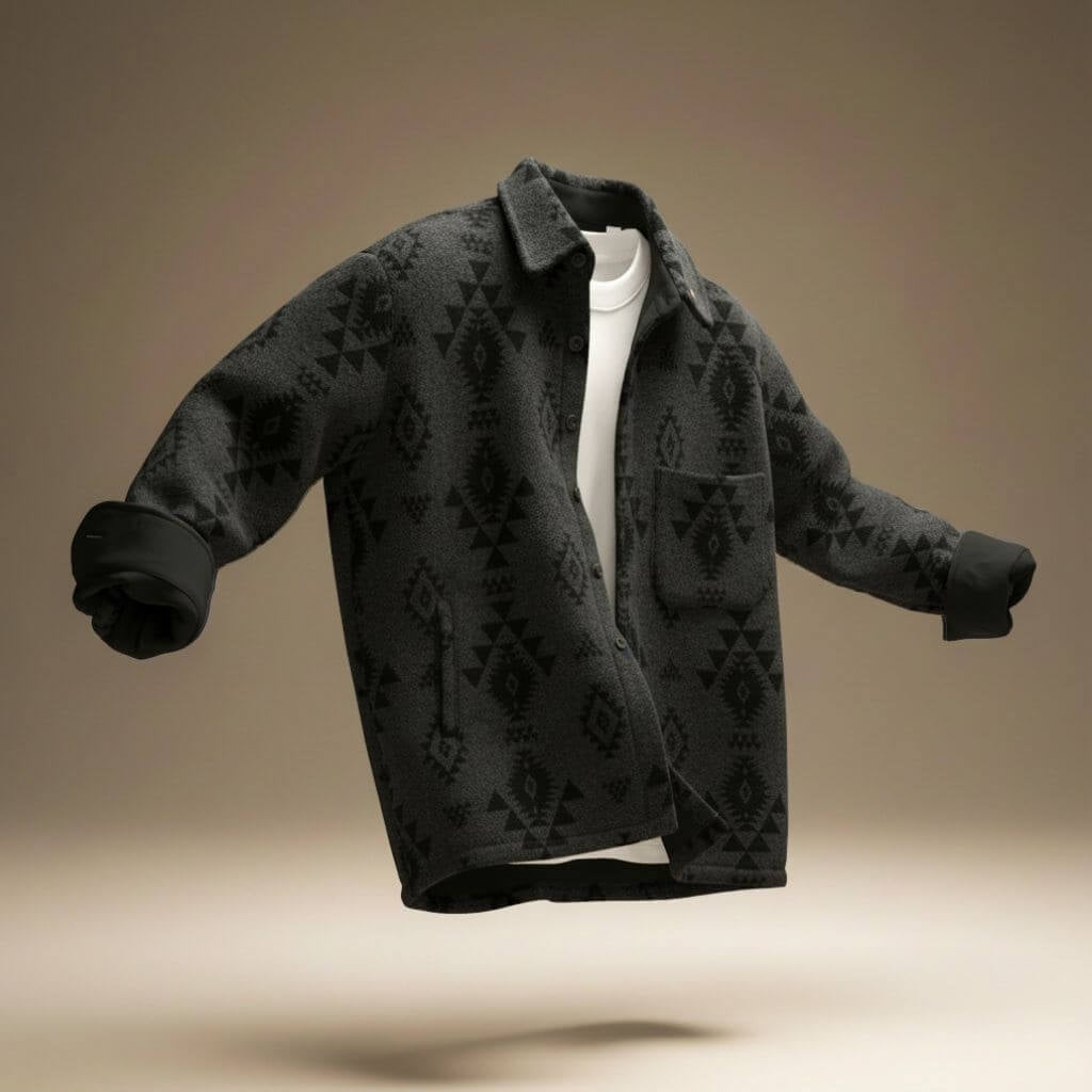 Men's Timeless Wool Overshirt with Collar and Chest Pocket