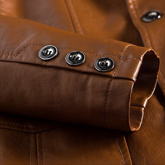 Men's Tailored Leather Blazer with Lapel Collar and Two Buttons