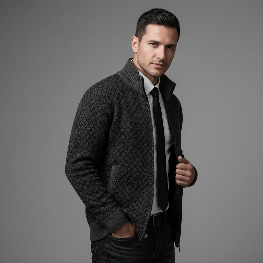 Men's Gilet with Geometric Pattern and Zip for a Stylish Look