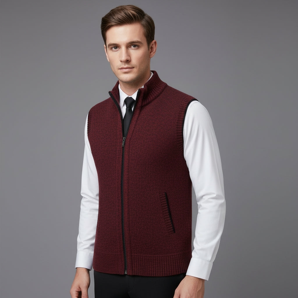 Men's High Collar Soft Wool Gilet for a Stylish Look