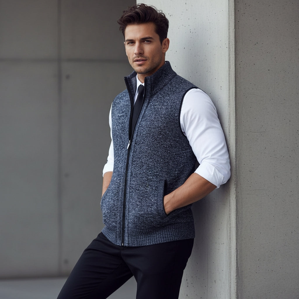 Men's High Collar Soft Wool Gilet for a Stylish Look