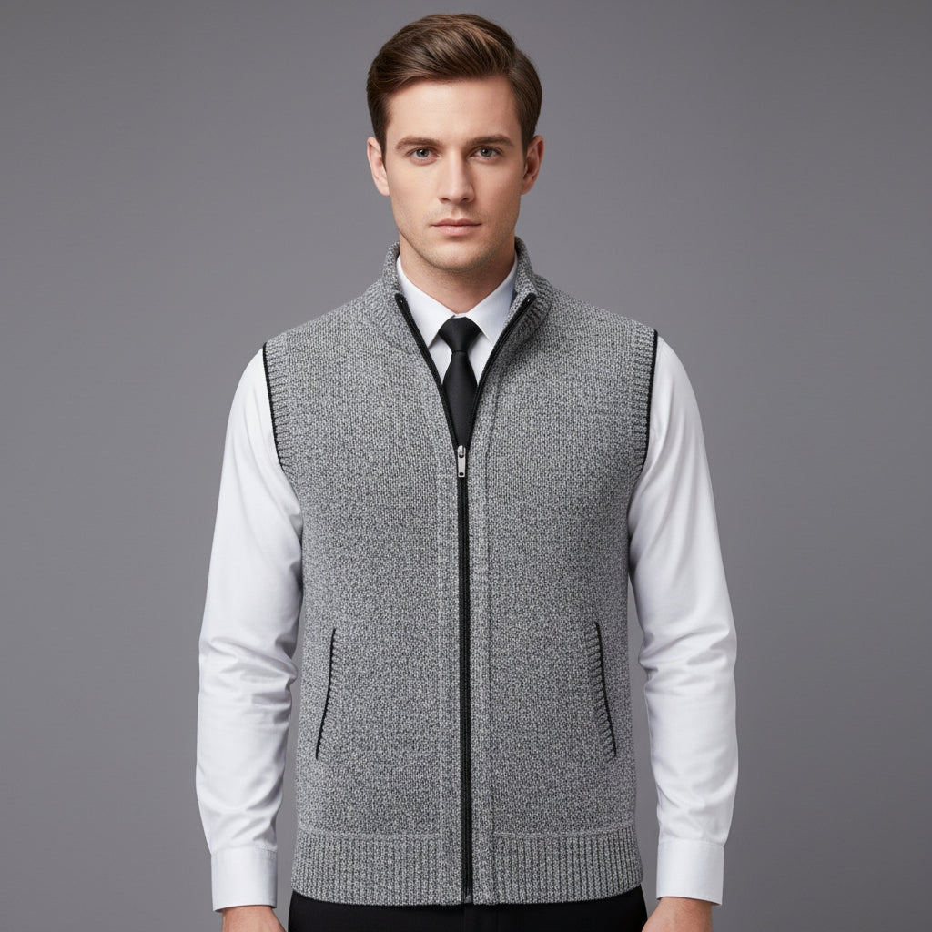Men's High Collar Soft Wool Gilet for a Stylish Look