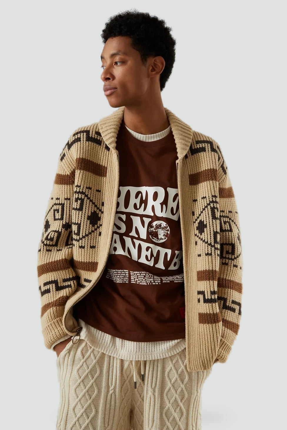 Men's Cardigan with Jacquard Pattern and Shawl Collar